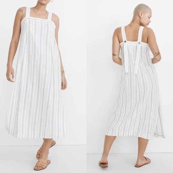 Madewell | Dresses | New Madewell Linencotton Princessseamed Midi Dress  White Size Large Stripe | Poshmark